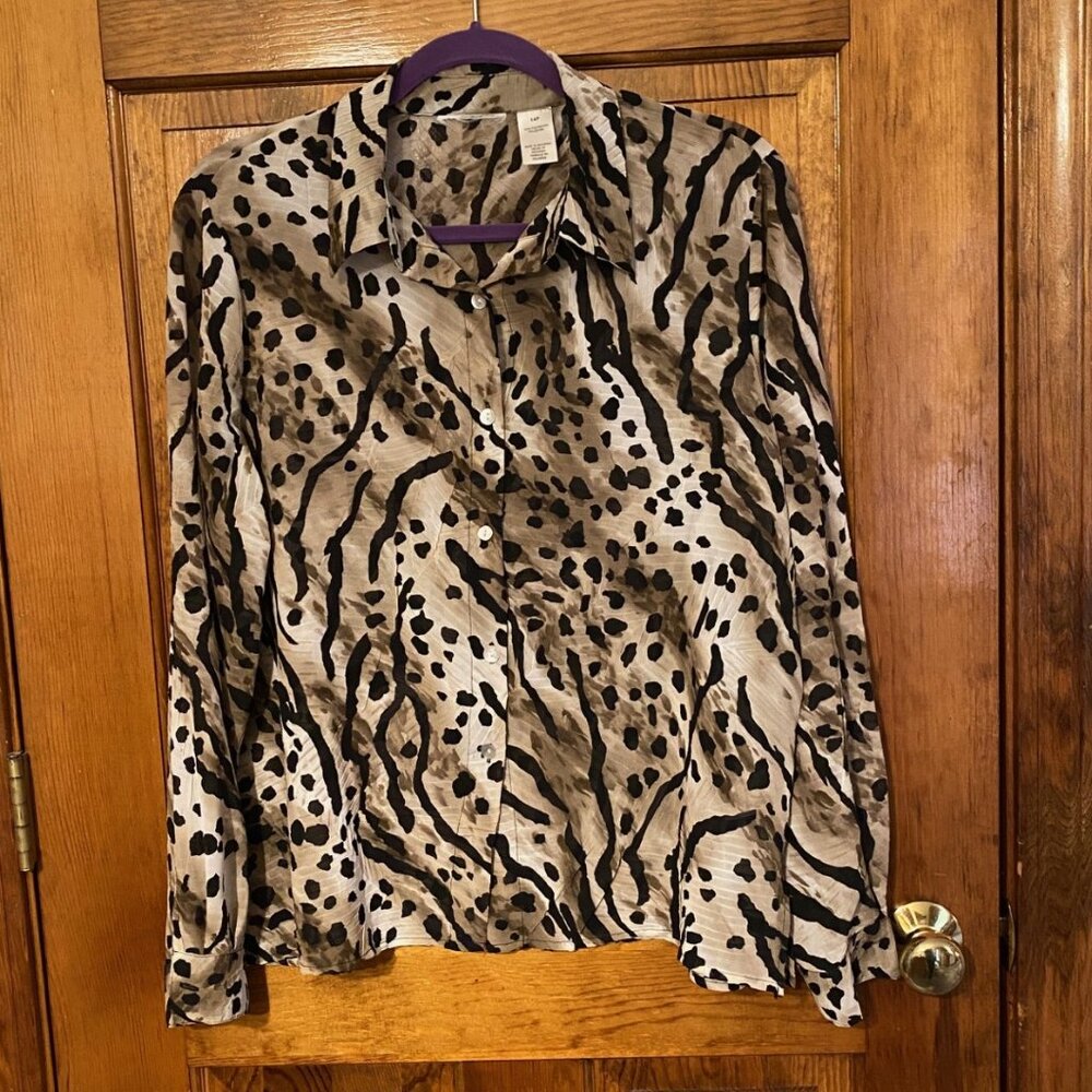 Animal Print Black & Tan Sheer Blouse - 14P